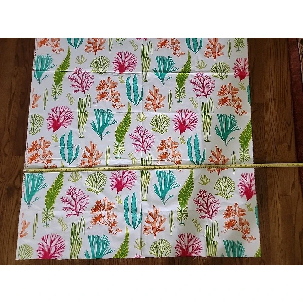 2‎ yds CORAL MOD SHELLS Beach Waverly Inspirations Fabric Cotton Duck Home Decor